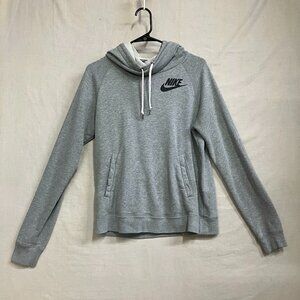 Nike Women's Medium Gray Pullover Hooded Sweatshirt Funnel Neck Logo Workout Gym